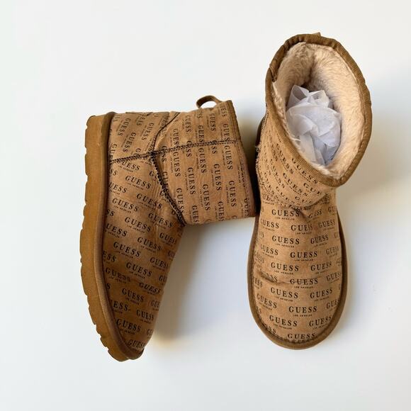 Guess Cream Faux Fur Lined Brown Mid Calf Boots Women's size 8 - Picture 1 of 11